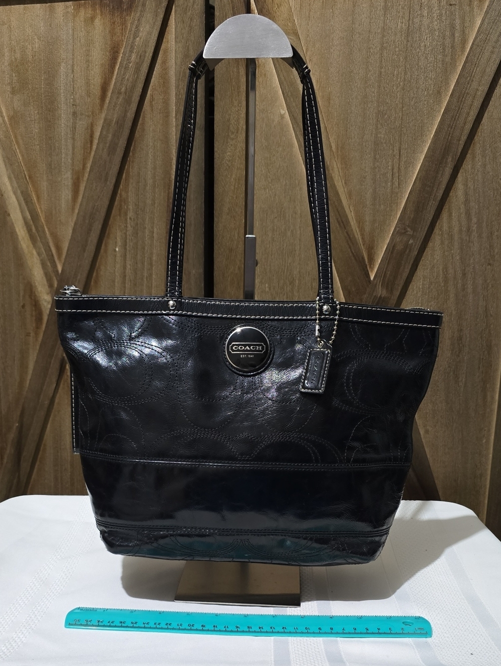 Coach East West Black Leather Tote Handbag With Hangtag 2011
